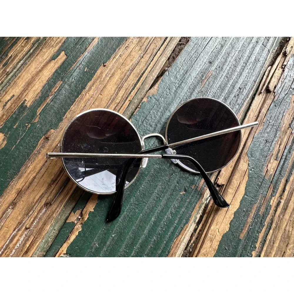 Owl Eyewear Round Mirrored Sunglasses Blue Purple Silver Tone Retro Circle A3108